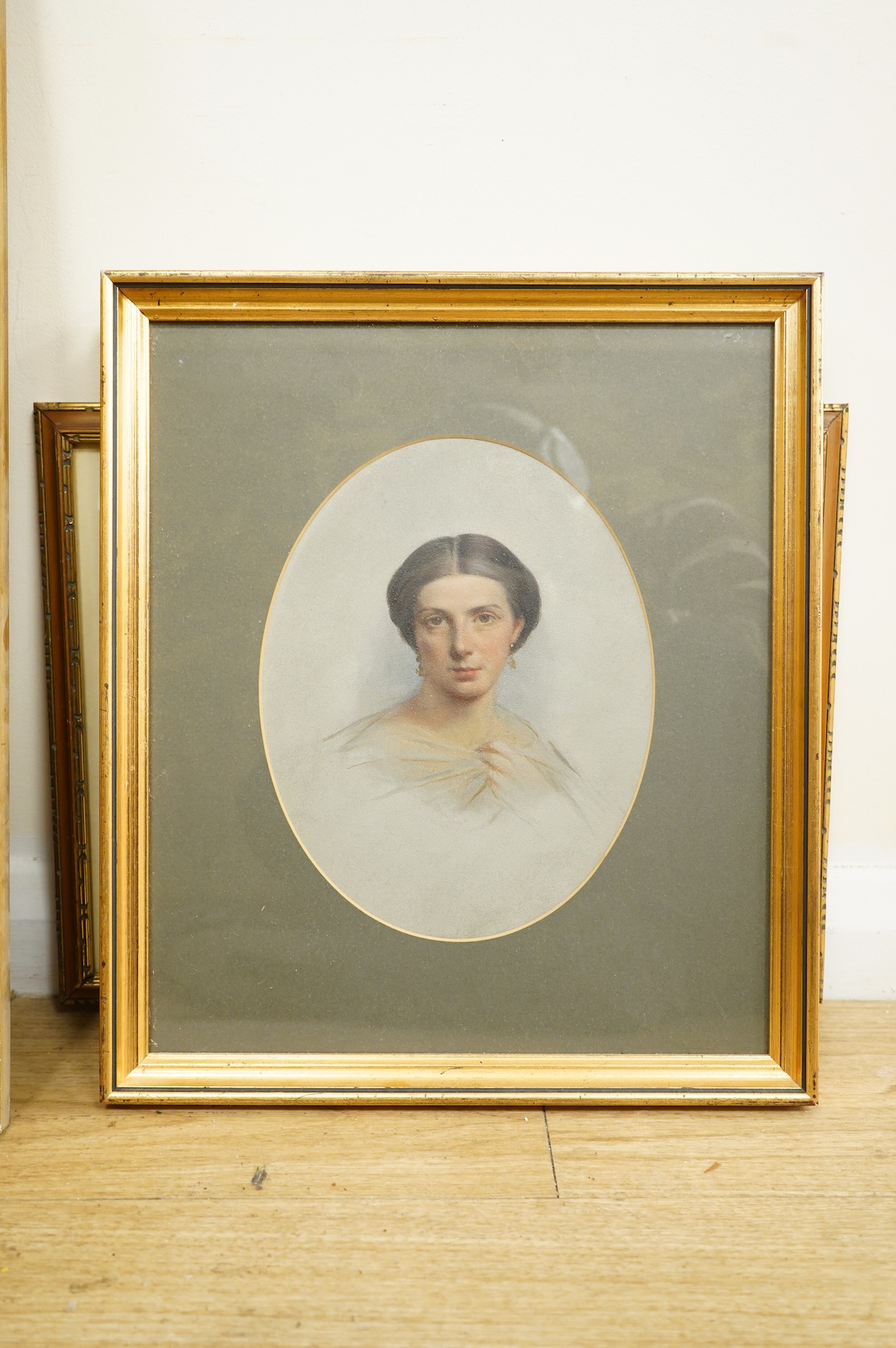 Mid Victorian School, Head and shoulders portrait of a lady, unsigned, oval pastel, 24 x 18cm